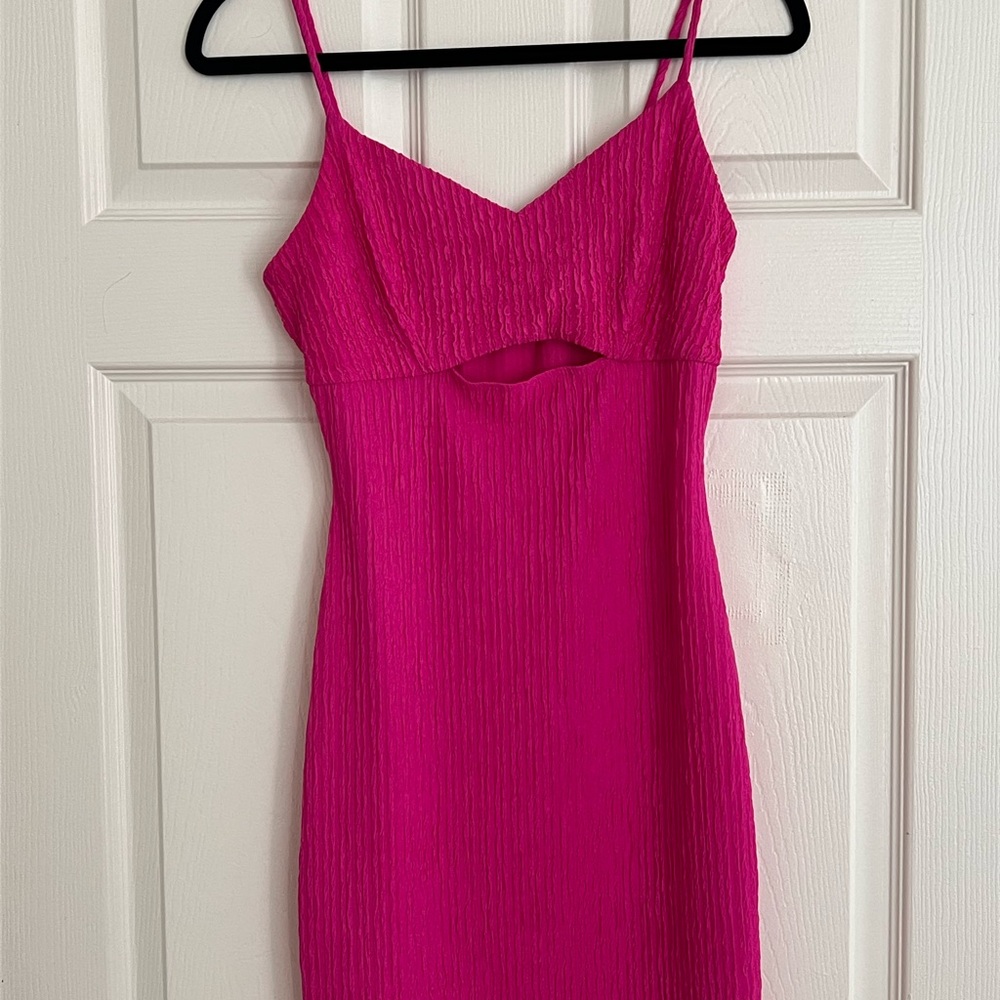 Fuchsia Spaghetti-Strap Cutout Dress